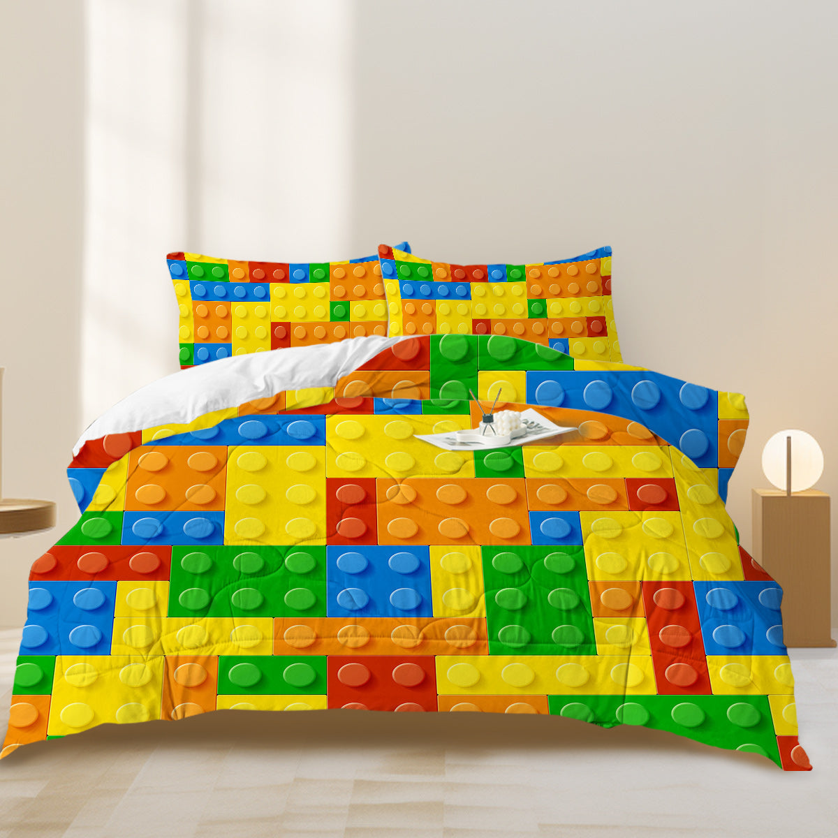 Transform Your Bedroom with the 3-Piece Colorful Brick Print Comforter Set