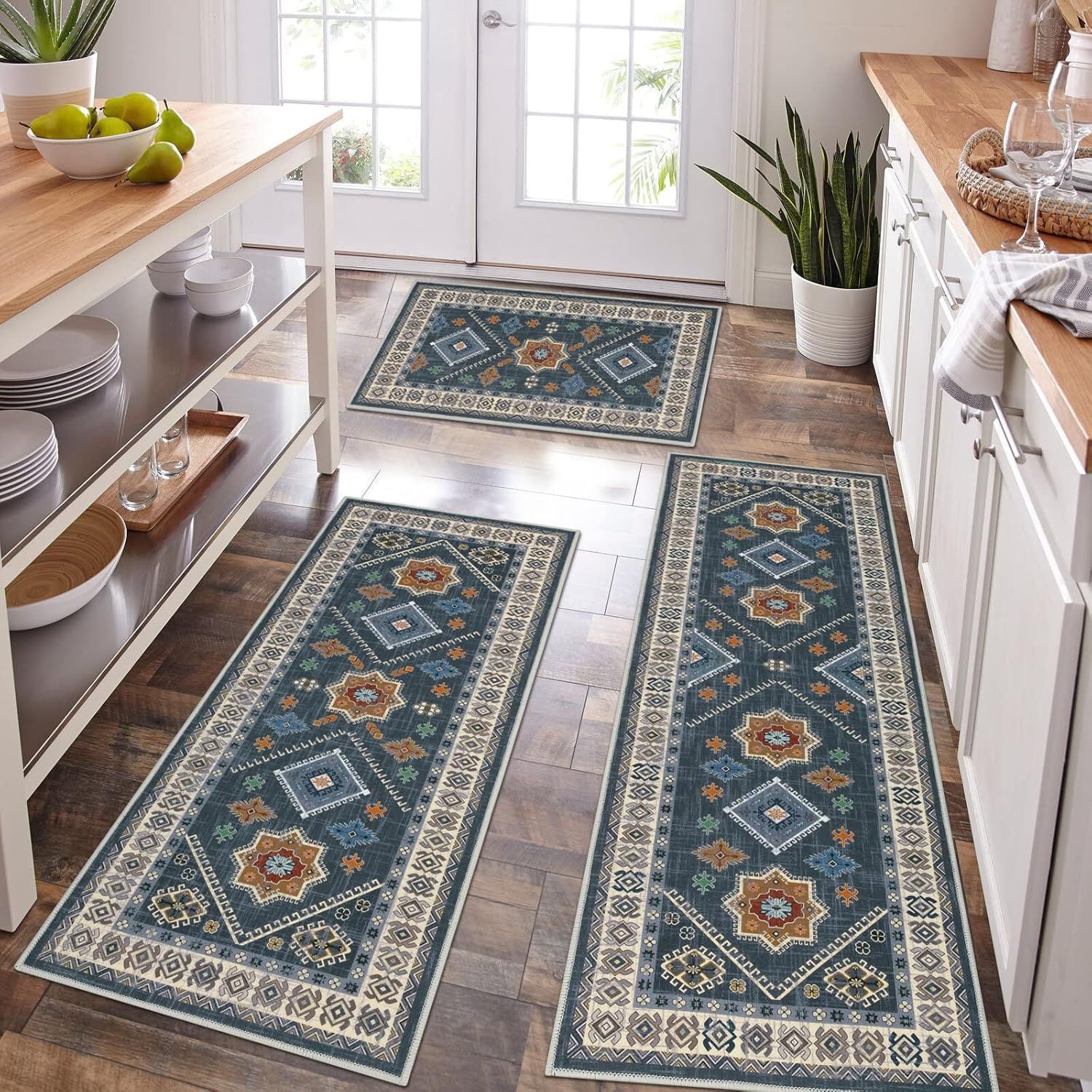 Three Piece Persian Style Kitchen And Bathroom Mat Set
