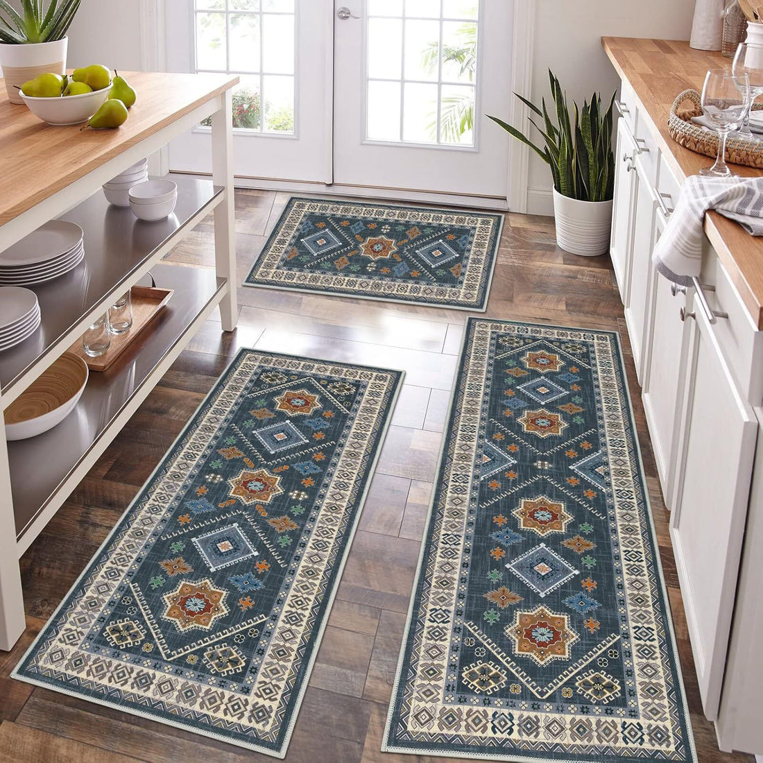 Three Piece Persian Style Kitchen And Bathroom Mat Set