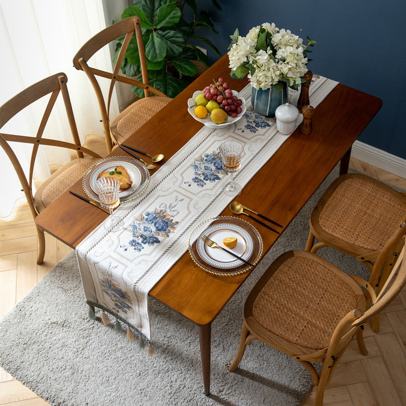 Chenille Tassel Polyester Table Runner Custom Home Decor