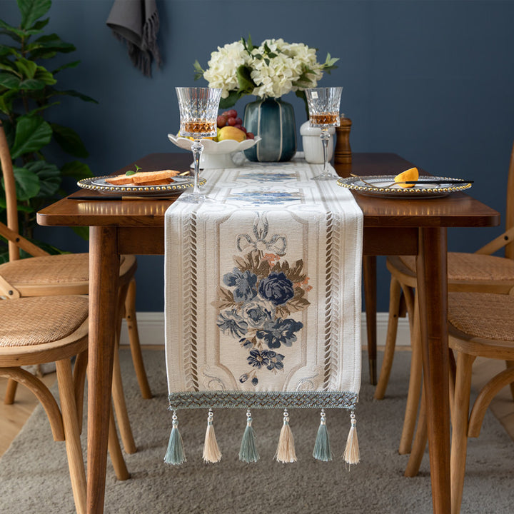Chenille Tassel Polyester Table Runner Custom Home Decor