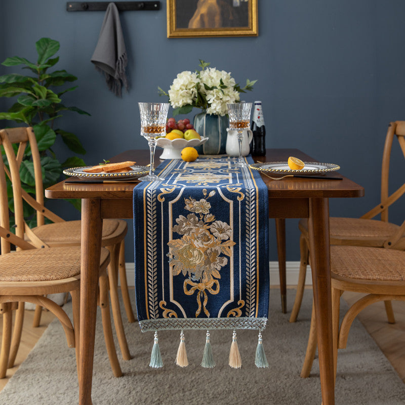 Chenille Tassel Polyester Table Runner Custom Home Decor