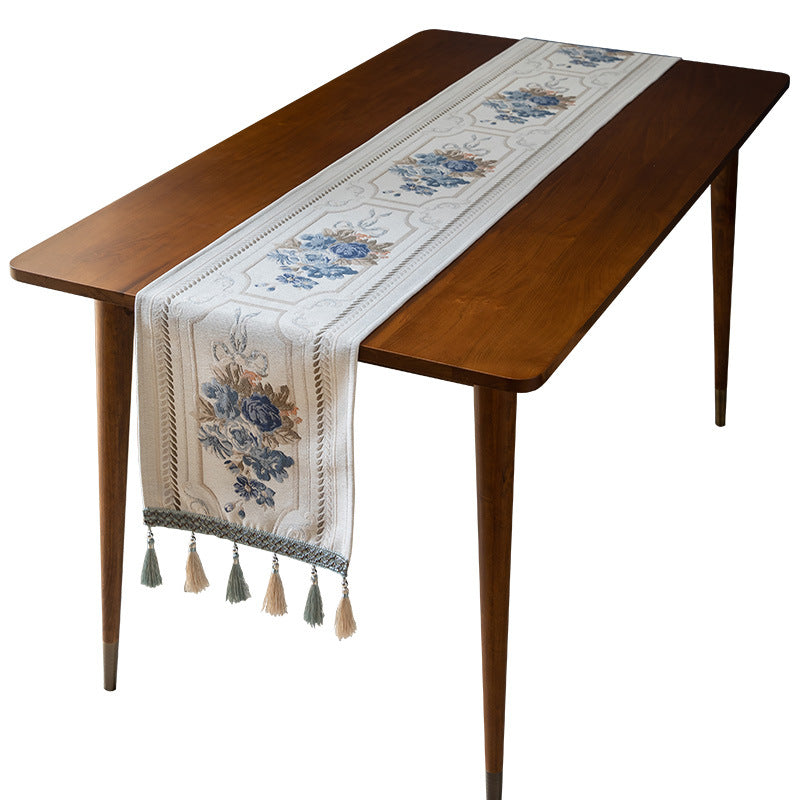 Chenille Tassel Polyester Table Runner Custom Home Decor