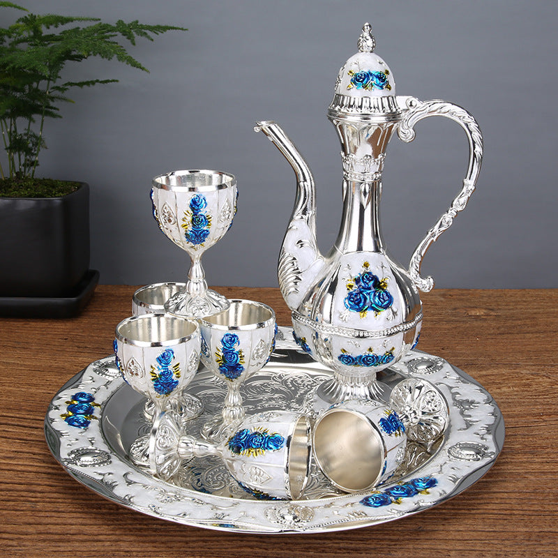 Court Style Wine Glass Carafe Set Classic Dining Hotel Decor