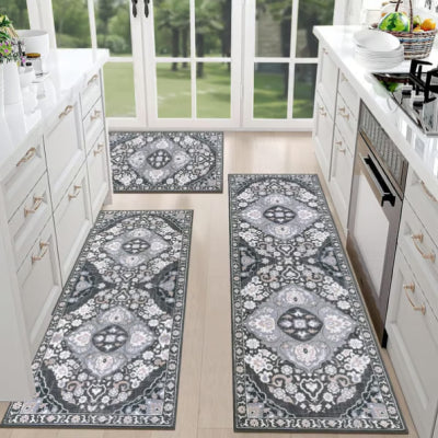 Three Piece Persian Style Kitchen And Bathroom Mat Set