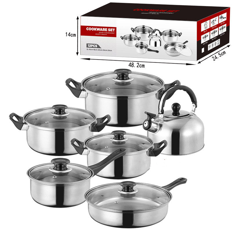 12-piece Stainless Steel Cookware Set With Pots Pan And Kettle