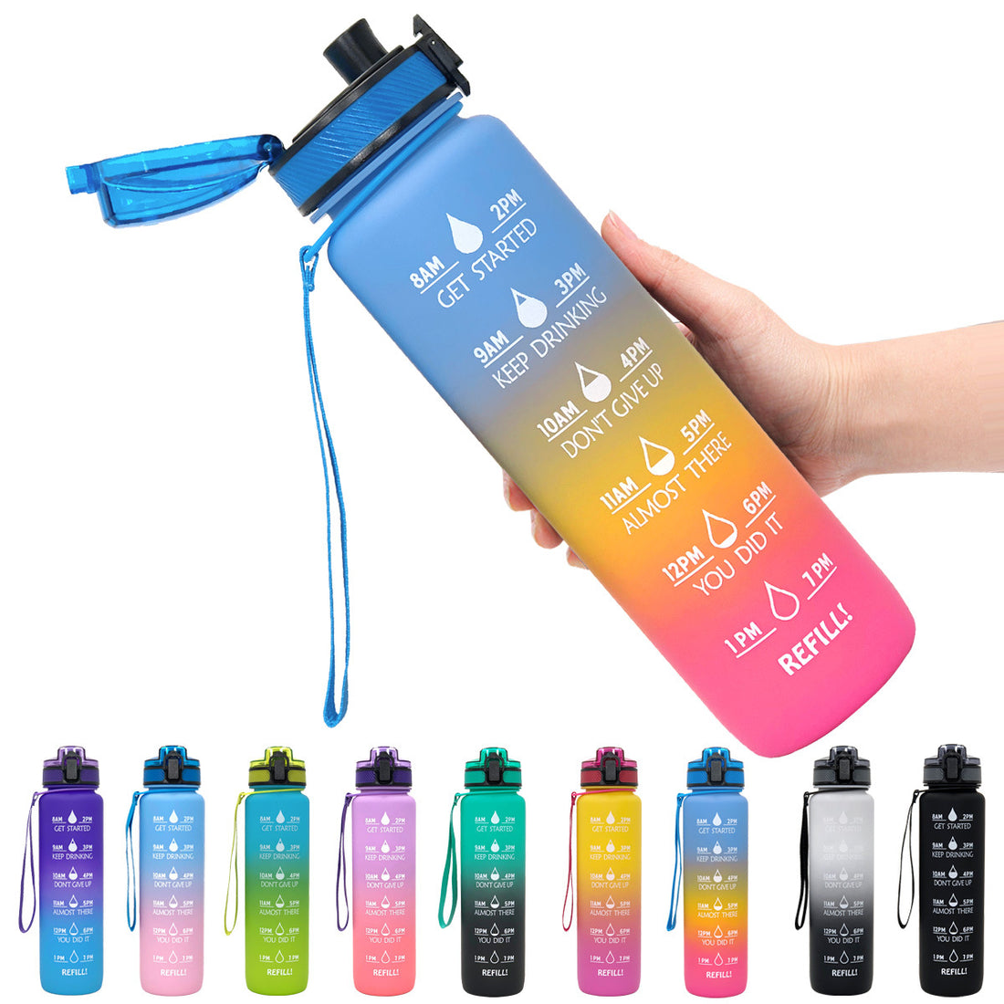 0.3 gal Tritan Water Bottle Time Marker Motivational Leakproof Cycling Bottle