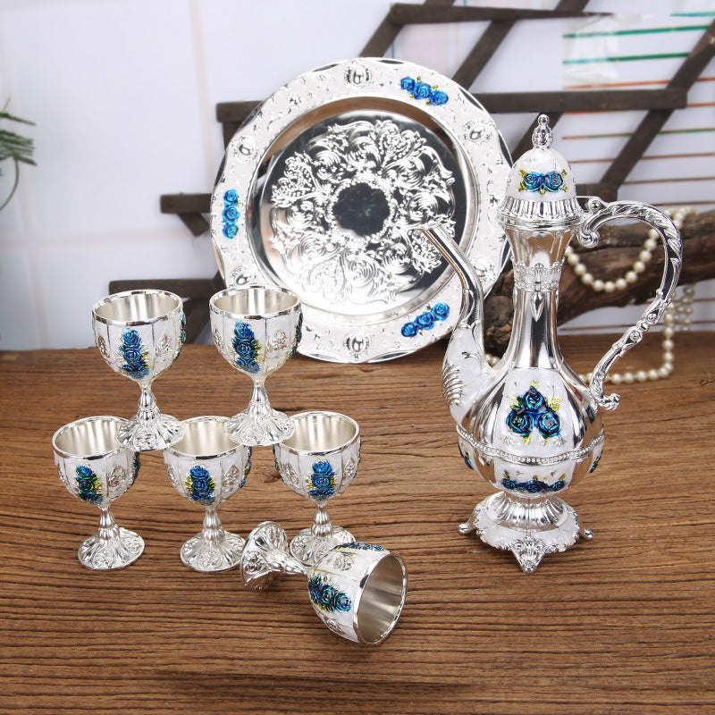 Court Style Wine Glass Carafe Set Classic Dining Hotel Decor