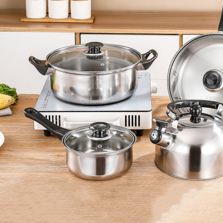 12-piece Stainless Steel Cookware Set With Pots Pan And Kettle