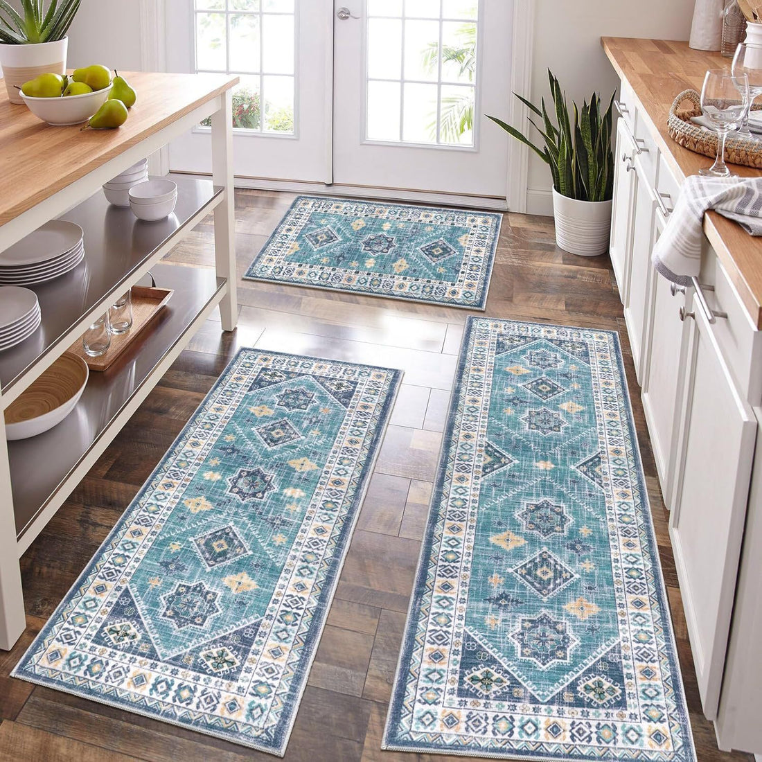 Three Piece Persian Style Kitchen And Bathroom Mat Set