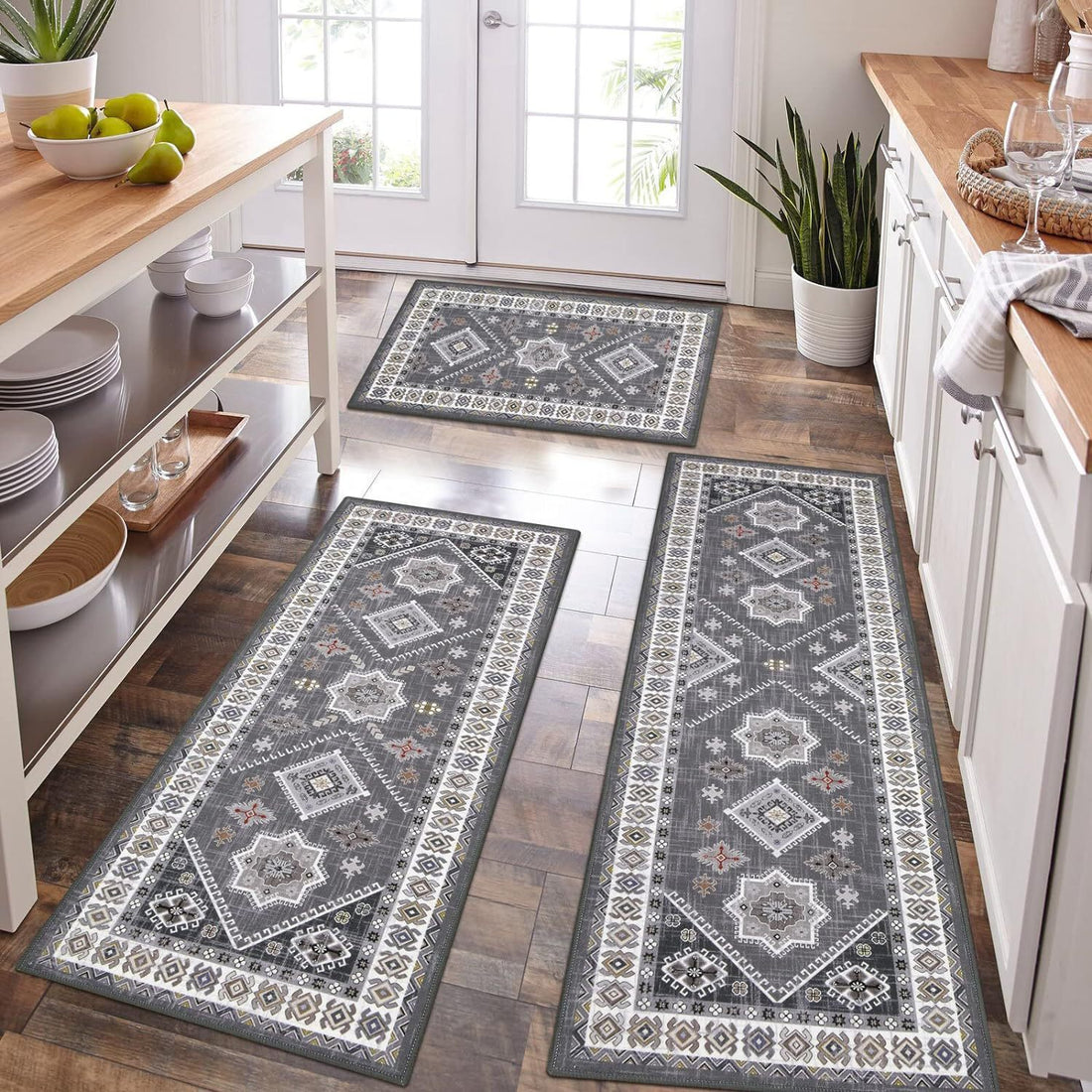 Three Piece Persian Style Kitchen And Bathroom Mat Set