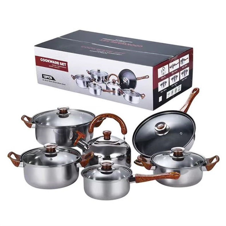 12-piece Stainless Steel Cookware Set With Pots Pan And Kettle