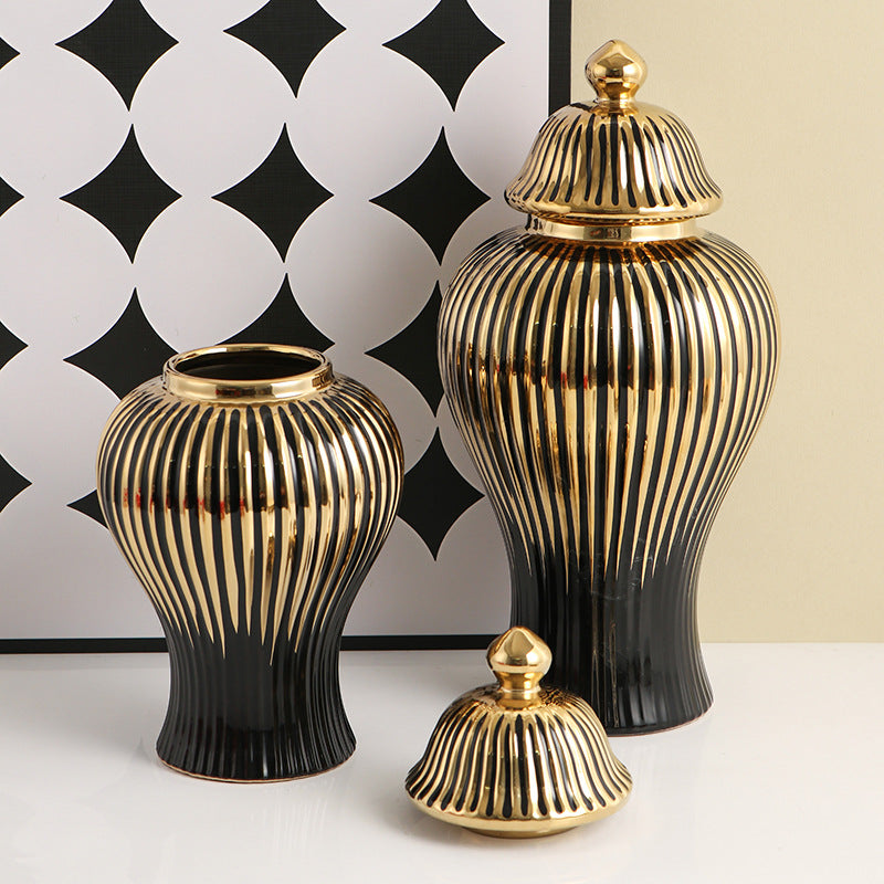 Ceramic Hat-covered Jar Decorative Flower Vase