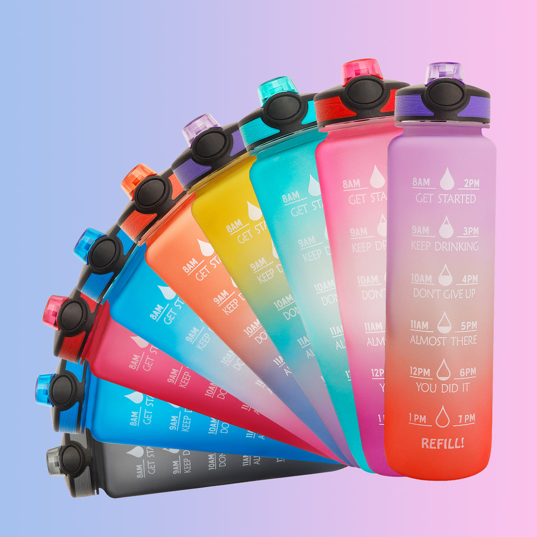 0.3 gal Tritan Water Bottle Time Marker Motivational Leakproof Cycling Bottle