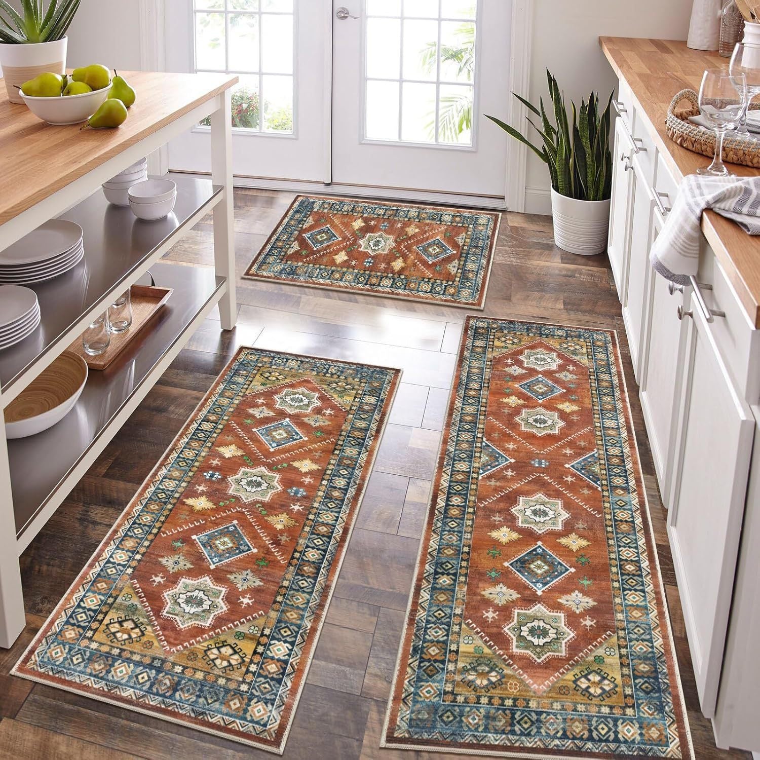 Three Piece Persian Style Kitchen And Bathroom Mat Set