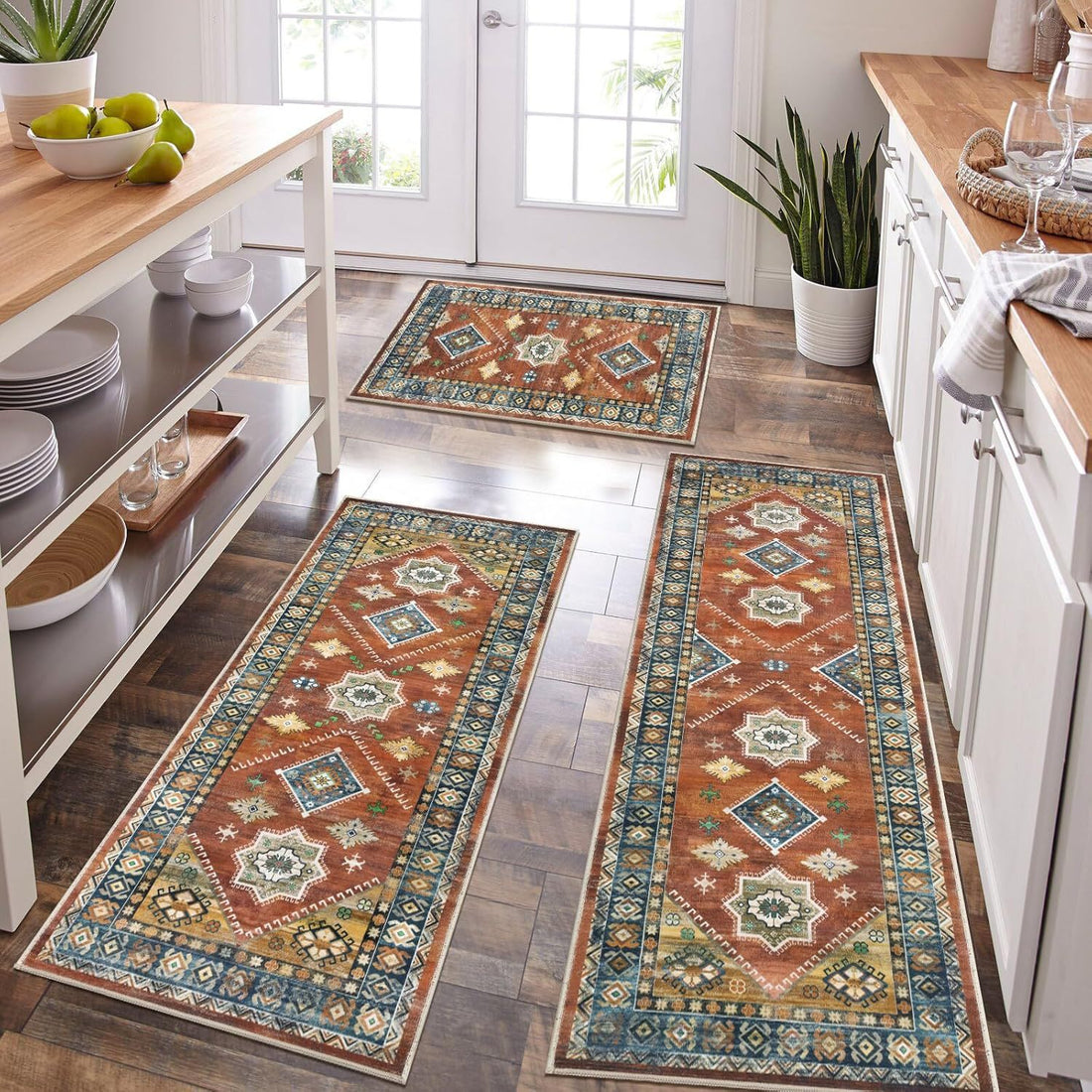 Three Piece Persian Style Kitchen And Bathroom Mat Set