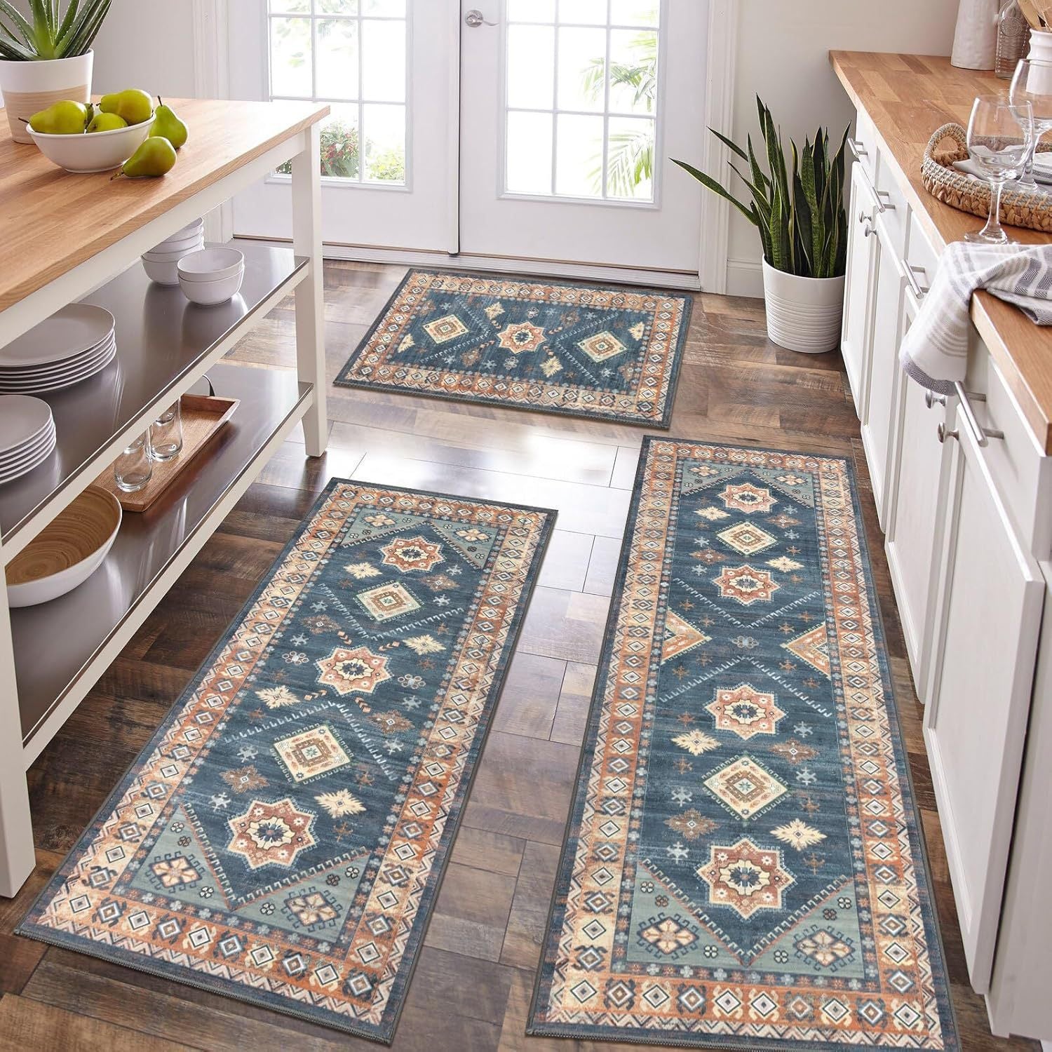 Three Piece Persian Style Kitchen And Bathroom Mat Set