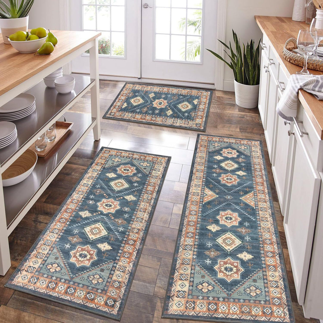 Three Piece Persian Style Kitchen And Bathroom Mat Set