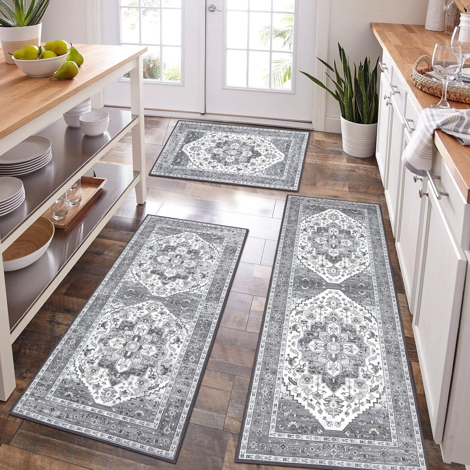 Three Piece Persian Style Kitchen And Bathroom Mat Set