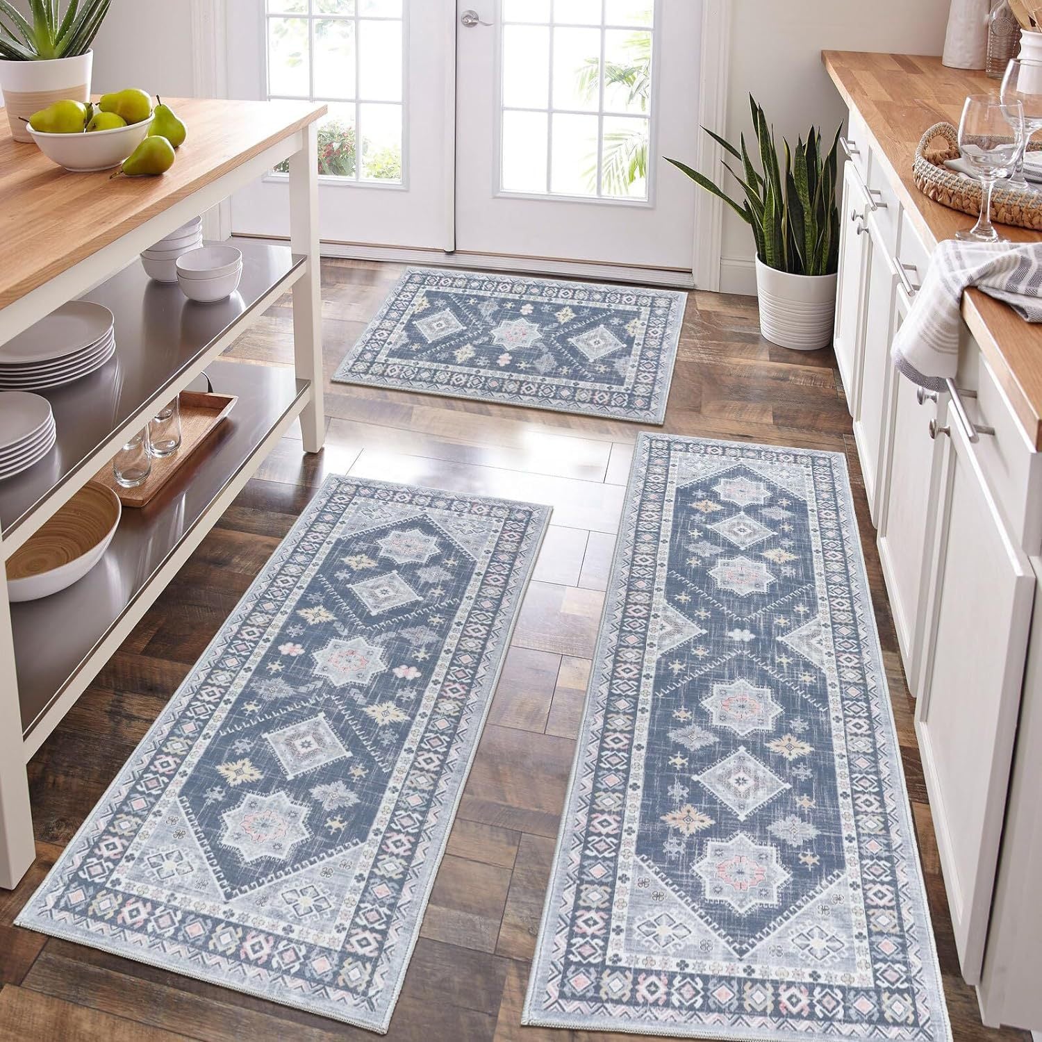 Three Piece Persian Style Kitchen And Bathroom Mat Set