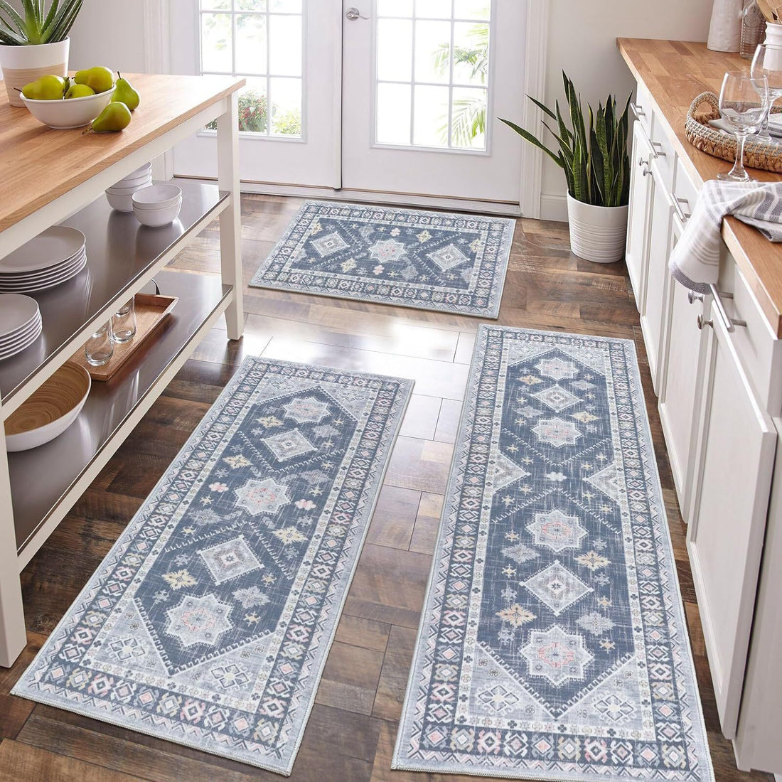 Three Piece Persian Style Kitchen And Bathroom Mat Set
