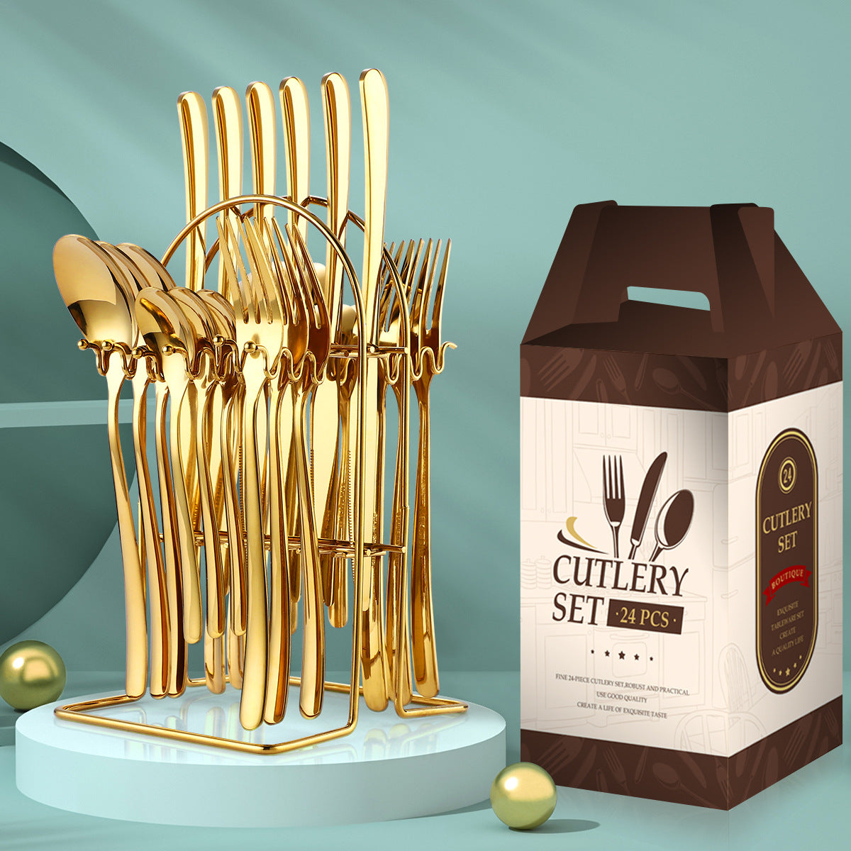 24 Piece Stainless Steel Cutlery Set With Rack