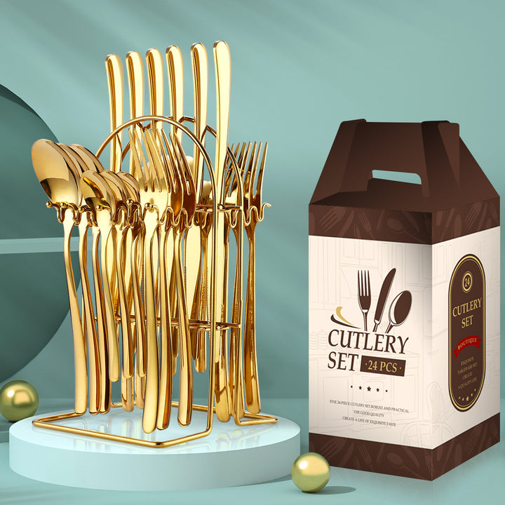 24 Piece Stainless Steel Cutlery Set With Rack