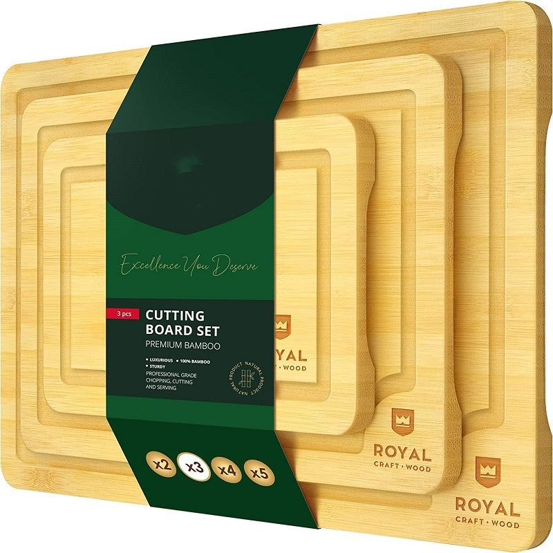 Bamboo Kitchen Cutting Board Set With Juice Groove
