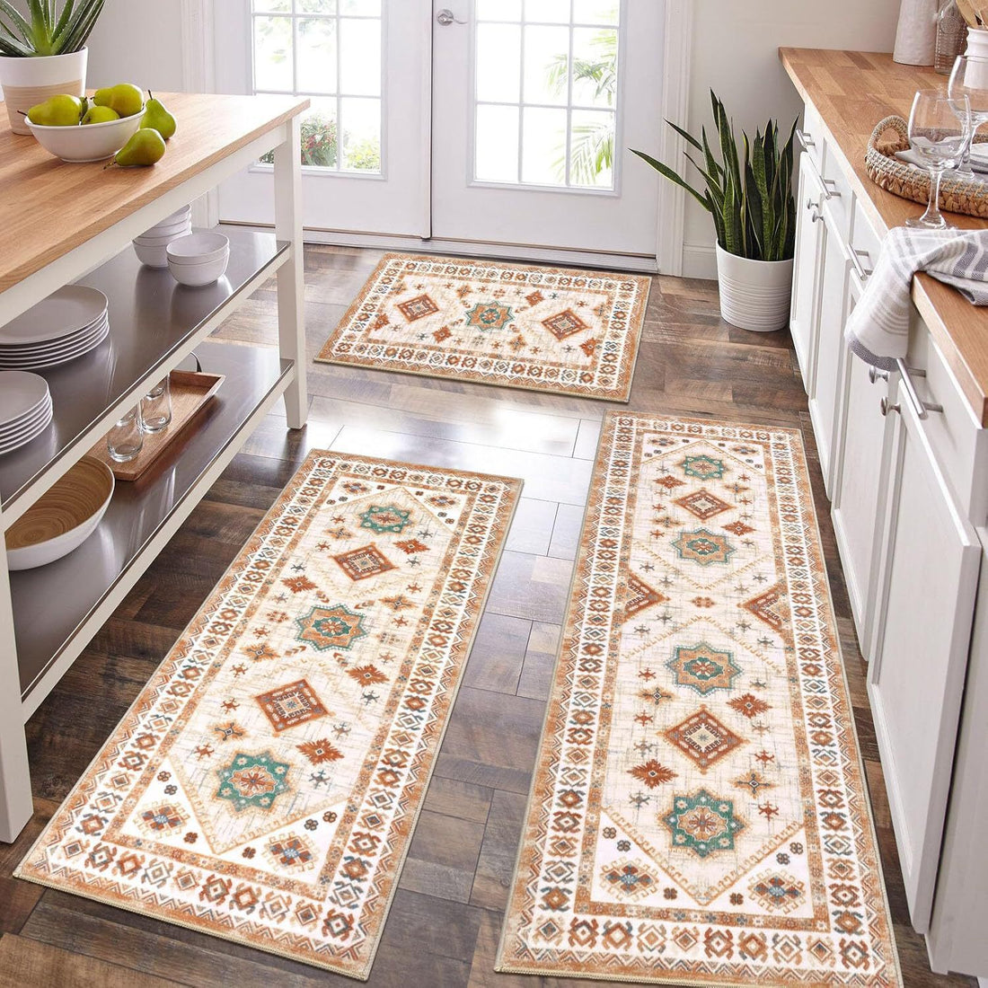 Three Piece Persian Style Kitchen And Bathroom Mat Set