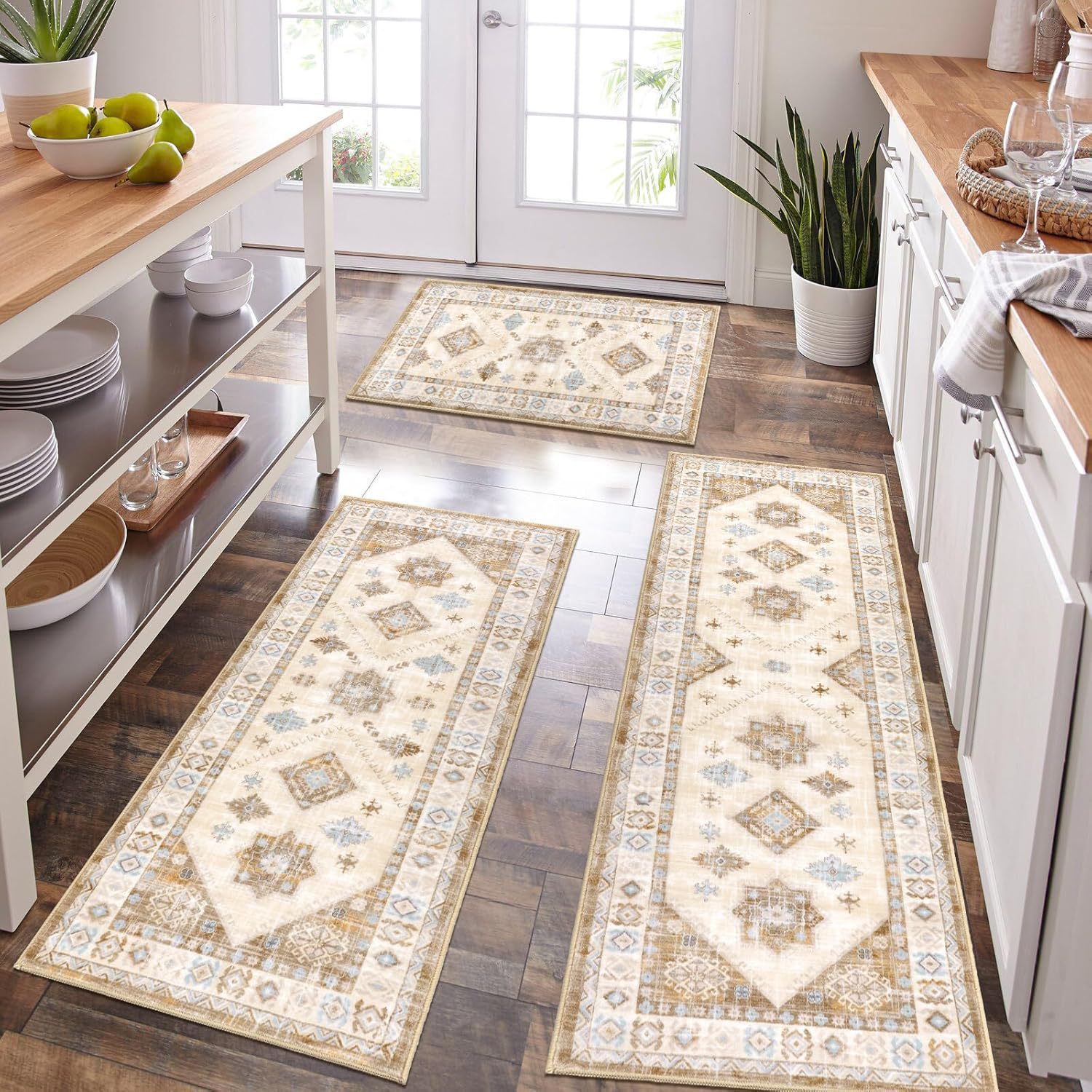 Three Piece Persian Style Kitchen And Bathroom Mat Set