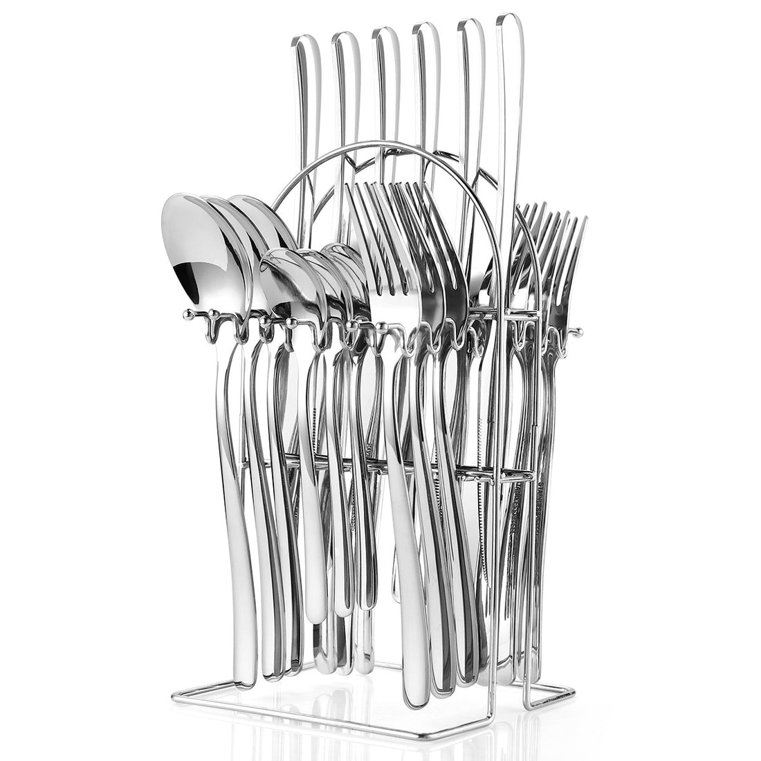 24 Piece Stainless Steel Cutlery Set With Rack