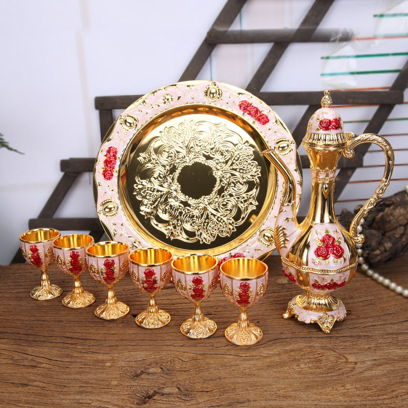 Court Style Wine Glass Carafe Set Classic Dining Hotel Decor