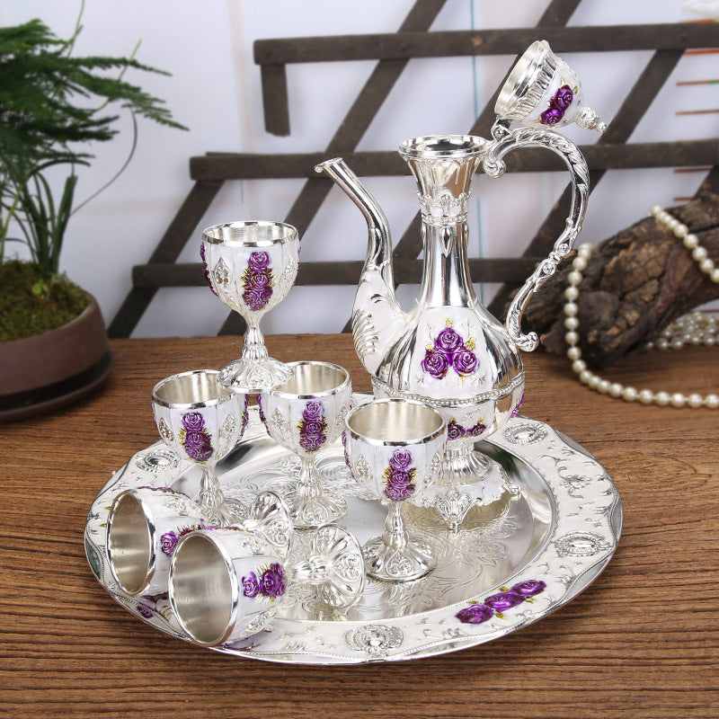 Court Style Wine Glass Carafe Set Classic Dining Hotel Decor