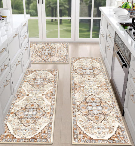 Three Piece Persian Style Kitchen And Bathroom Mat Set