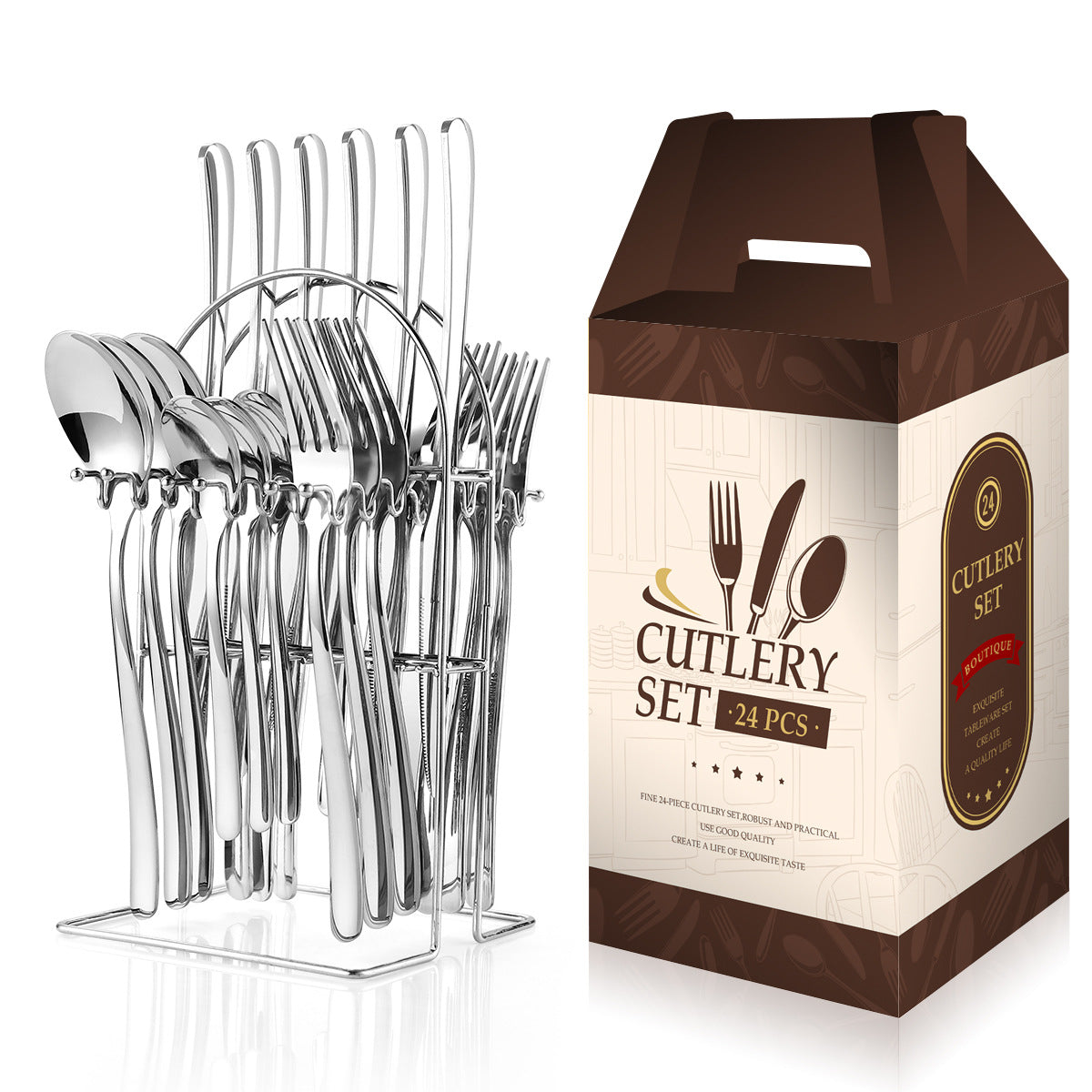 24 Piece Stainless Steel Cutlery Set With Rack