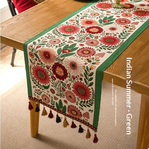 Botanical Jacquard Table Runner Living Room Tea Decor