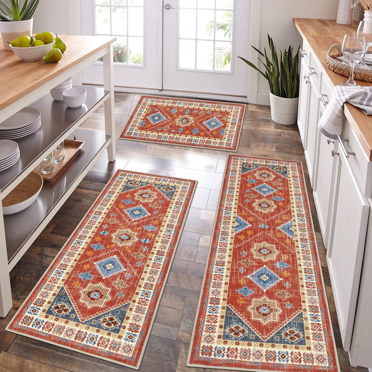 Three Piece Persian Style Kitchen And Bathroom Mat Set