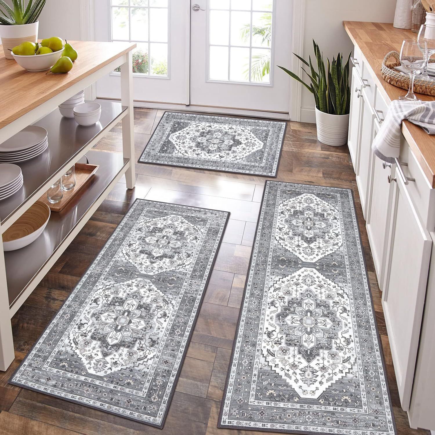 Three Piece Persian Style Kitchen And Bathroom Mat Set